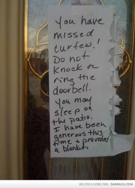 Funny parental note about curfew