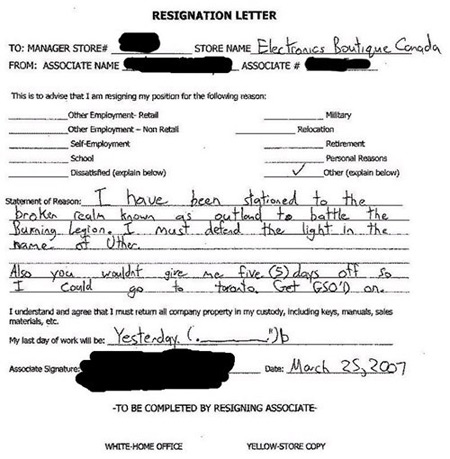 7 Most Awesome Resignation Letters - Oddee