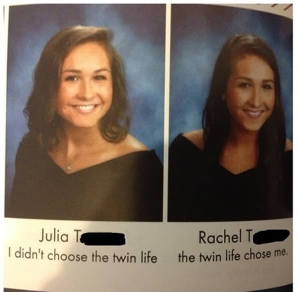 10 Hilarious Twins In Yearbooks - yearbook, senior quote, twins - Oddee